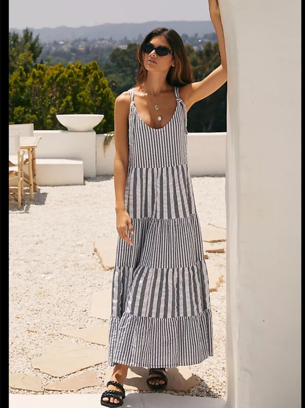 Self Contrast Amadi Scoop Neck Tiered Striped Maxi Dress M
